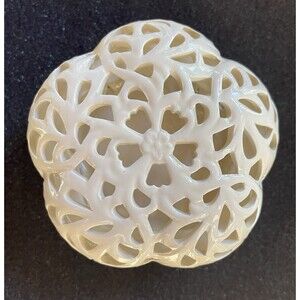 VTG Oleg Cassini White Porcelain Lace Trinket Box W Lid 4.25” Jewelry Potpourri